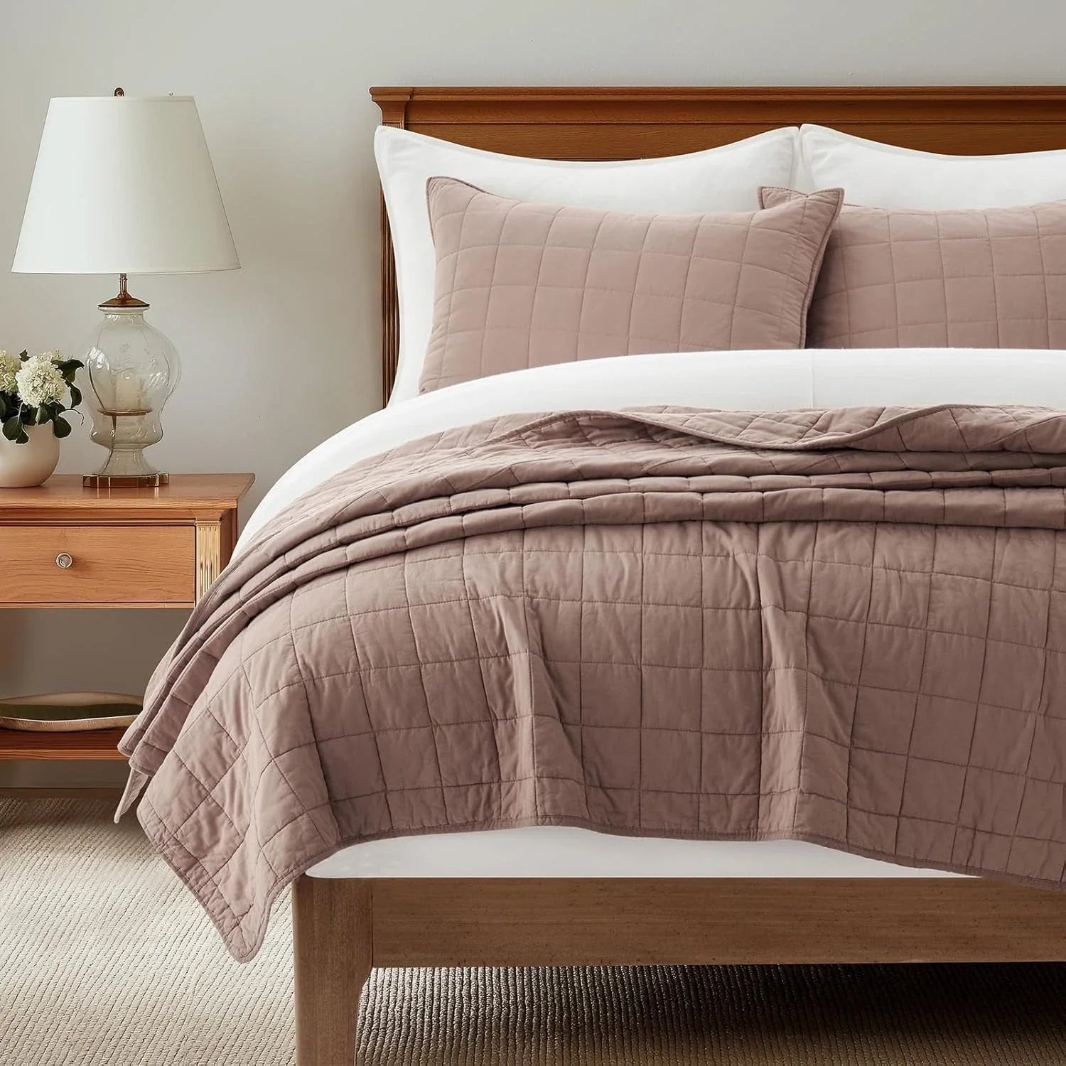 EVERGRACEHOME 100% Cotton Box Stitch Quilt Bedding Set Queen Size 3 Pc NewOpened