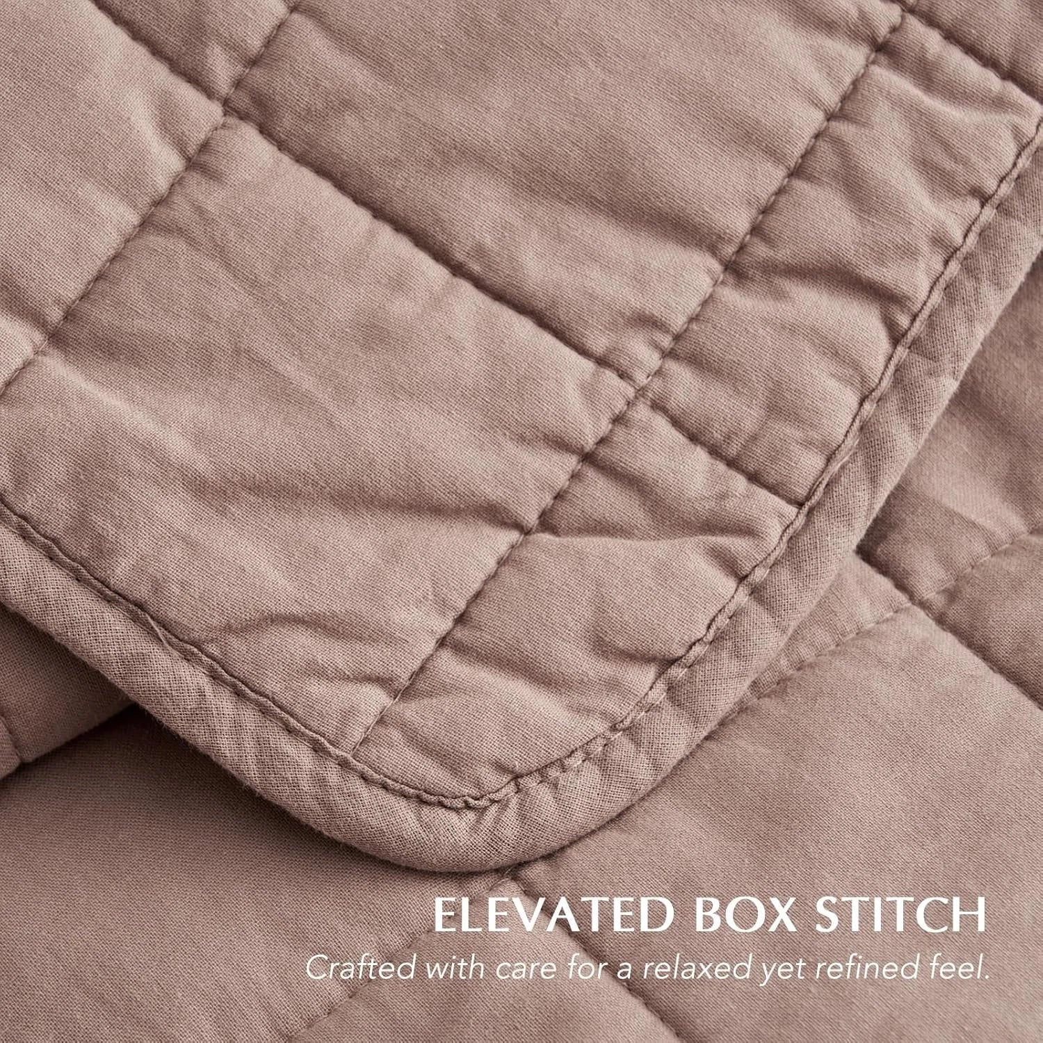 EVERGRACEHOME 100% Cotton Box Stitch Quilt Bedding Set Queen Size 3 Pc NewOpened