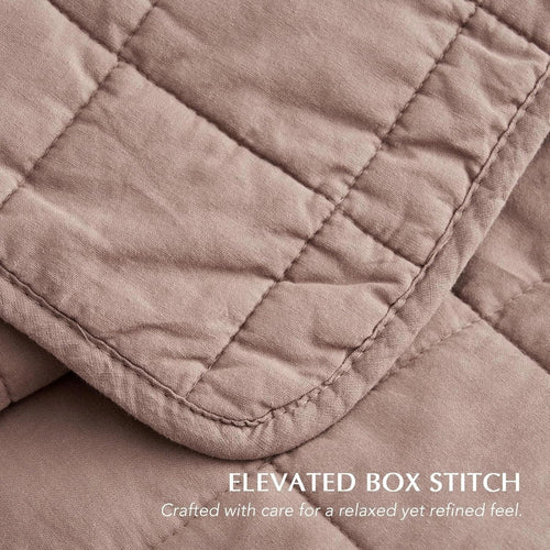 EVERGRACEHOME 100% Cotton Box Stitch Quilt Bedding Set Queen Size 3 Pc NewOpened